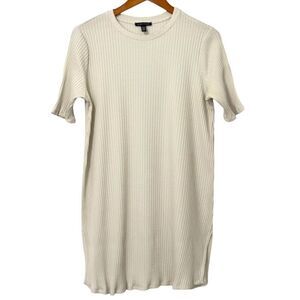 Eileen Fisher System Ribbed Knit Tunic Top Size M Beige Tencel Modern Minimalist